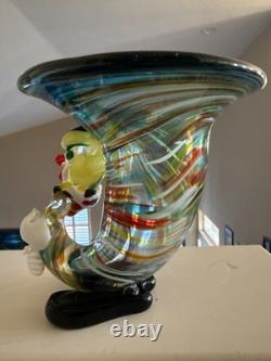 Murano Italy Vintage Art Glass Clown Horn Figurine Trinket Bowl Torch Sculpture