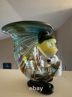 Murano Italy Vintage Art Glass Clown Horn Figurine Trinket Bowl Torch Sculpture