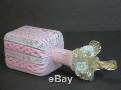 Murano Latticino Hand Blown Art Glass Perfume Bottle Flowers Stopper 6 Vintage