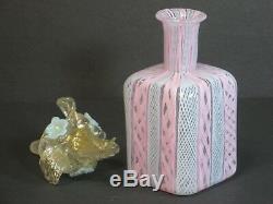 Murano Latticino Hand Blown Art Glass Perfume Bottle Flowers Stopper 6 Vintage