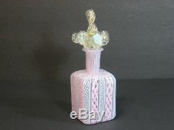 Murano Latticino Hand Blown Art Glass Perfume Bottle Flowers Stopper 6 Vintage