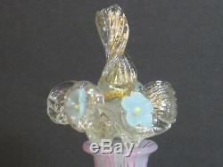 Murano Latticino Hand Blown Art Glass Perfume Bottle Flowers Stopper 6 Vintage