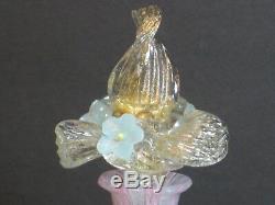 Murano Latticino Hand Blown Art Glass Perfume Bottle Flowers Stopper 6 Vintage