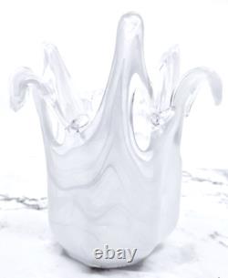 Murano Lavorazione Arte Handkerchief Glass Vase 6 3/4 Tall White Vintage