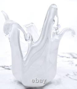 Murano Lavorazione Arte Handkerchief Glass Vase 6 3/4 Tall White Vintage