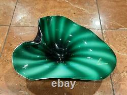 Murano Lily Pad Green White Art Glass 9 Ashtray Bowl Italy Leaf MCM Vintage Euc