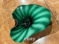 Murano Lily Pad Green White Art Glass 9 Ashtray Bowl Italy Leaf MCM Vintage Euc