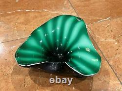 Murano Lily Pad Green White Art Glass 9 Ashtray Bowl Italy Leaf MCM Vintage Euc