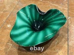 Murano Lily Pad Green White Art Glass 9 Ashtray Bowl Italy Leaf MCM Vintage Euc