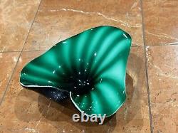 Murano Lily Pad Green White Art Glass 9 Ashtray Bowl Italy Leaf MCM Vintage Euc