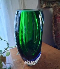 Murano MCM Classic Sommerso Vase Green & Blue 8.5 Teardrop Glass Heavy Vintage