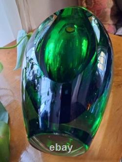 Murano MCM Classic Sommerso Vase Green & Blue 8.5 Teardrop Glass Heavy Vintage