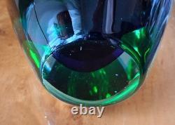 Murano MCM Classic Sommerso Vase Green & Blue 8.5 Teardrop Glass Heavy Vintage