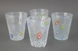 Murano Millefiori Bubble Vintage Drinking 8 oz Blown Art Glass Tumbler Set Of 4