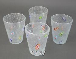 Murano Millefiori Bubble Vintage Drinking 8 oz Blown Art Glass Tumbler Set Of 4