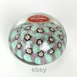 Murano Millefiori Glass Paperweight Multicolor Original Sticker MCM Vtg Italy