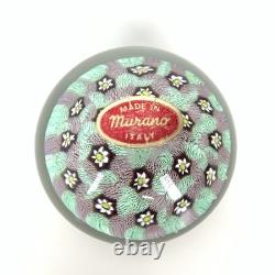 Murano Millefiori Glass Paperweight Multicolor Original Sticker MCM Vtg Italy