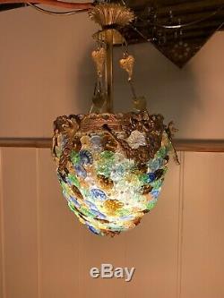 Murano Multicoloured Glass Disc Basket Chandelier, Vintage Italian Light