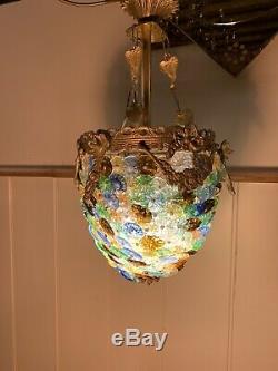 Murano Multicoloured Glass Disc Basket Chandelier, Vintage Italian Light