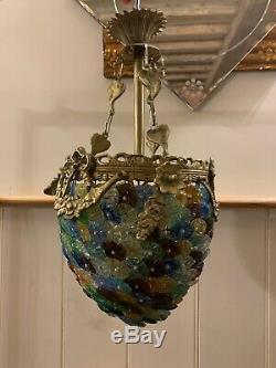 Murano Multicoloured Glass Disc Basket Chandelier, Vintage Italian Light