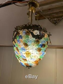 Murano Multicoloured Glass Disc Basket Chandelier, Vintage Italian Light