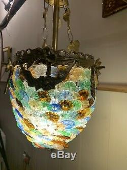 Murano Multicoloured Glass Disc Basket Chandelier, Vintage Italian Light