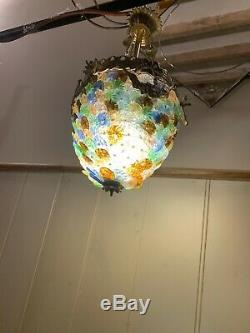 Murano Multicoloured Glass Disc Basket Chandelier, Vintage Italian Light