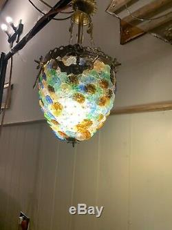 Murano Multicoloured Glass Disc Basket Chandelier, Vintage Italian Light