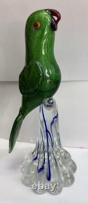 Murano Parrot BIRD Art Glass Rare Green Body Hand Blown 11 RARE 1960s Vintage