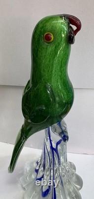 Murano Parrot BIRD Art Glass Rare Green Body Hand Blown 11 RARE 1960s Vintage