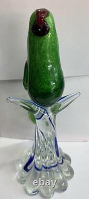 Murano Parrot BIRD Art Glass Rare Green Body Hand Blown 11 RARE 1960s Vintage