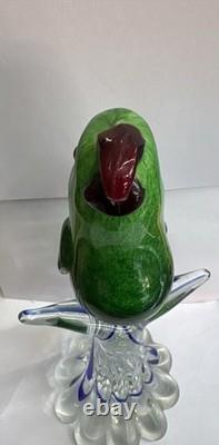 Murano Parrot BIRD Art Glass Rare Green Body Hand Blown 11 RARE 1960s Vintage