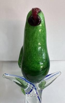 Murano Parrot BIRD Art Glass Rare Green Body Hand Blown 11 RARE 1960s Vintage