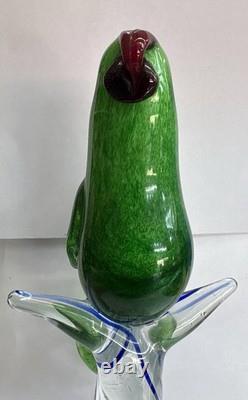 Murano Parrot BIRD Art Glass Rare Green Body Hand Blown 11 RARE 1960s Vintage