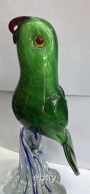 Murano Parrot BIRD Art Glass Rare Green Body Hand Blown 11 RARE 1960s Vintage