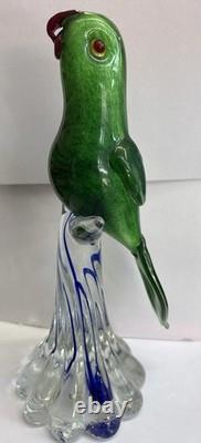 Murano Parrot BIRD Art Glass Rare Green Body Hand Blown 11 RARE 1960s Vintage