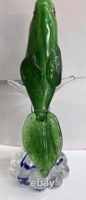 Murano Parrot BIRD Art Glass Rare Green Body Hand Blown 11 RARE 1960s Vintage