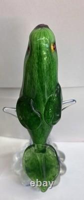 Murano Parrot BIRD Art Glass Rare Green Body Hand Blown 11 RARE 1960s Vintage