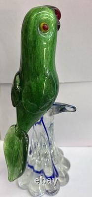 Murano Parrot BIRD Art Glass Rare Green Body Hand Blown 11 RARE 1960s Vintage