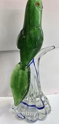 Murano Parrot BIRD Art Glass Rare Green Body Hand Blown 11 RARE 1960s Vintage