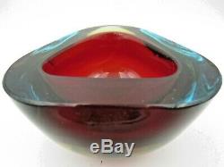 Murano Poli Seguso era red in watery blue Art Glass Triangle Geode Bowl Vintage
