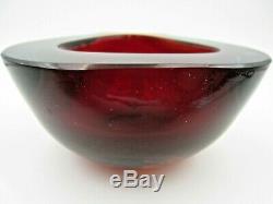 Murano Poli Seguso era red in watery blue Art Glass Triangle Geode Bowl Vintage