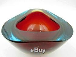 Murano Poli Seguso era red in watery blue Art Glass Triangle Geode Bowl Vintage