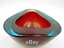 Murano Poli Seguso era red in watery blue Art Glass Triangle Geode Bowl Vintage