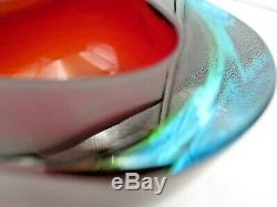 Murano Poli Seguso era red in watery blue Art Glass Triangle Geode Bowl Vintage