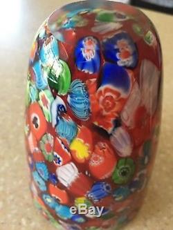 Murano Red Millefiori Hand Blown Art Glass Vase Italy Italian vintage heavy