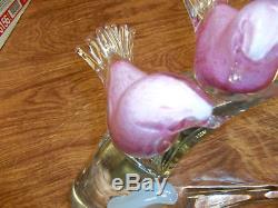 Murano SPECKELED Pink Birds On Branch Vintage RARE 20 LONG 9 HIGH
