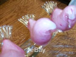 Murano SPECKELED Pink Birds On Branch Vintage RARE 20 LONG 9 HIGH