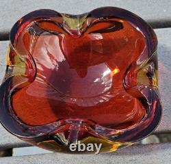 Murano Sommerso Art Glass Ashtray Dish 6 Red with Gold Casing Vintage MCM 1960s Murano Sommerso Art Glass Ashtray Dish 6 Red with Gold Casing Vintage MCM 1960s