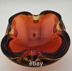 Murano Sommerso Art Glass Ashtray Dish 6 Red with Gold Casing Vintage MCM 1960s Murano Sommerso Art Glass Ashtray Dish 6 Red with Gold Casing Vintage MCM 1960s